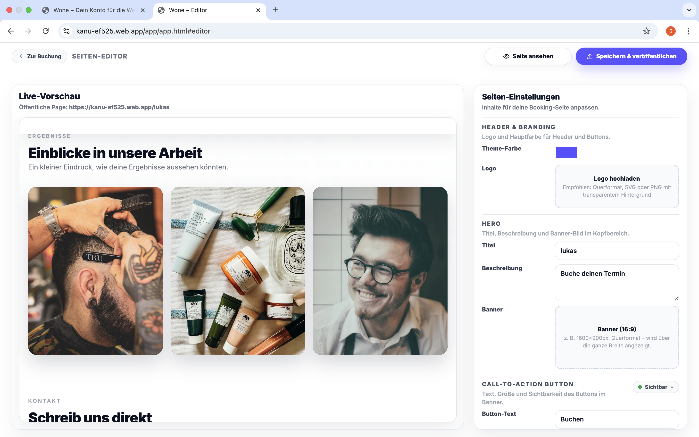 Wone Buchungsseiten-Editor