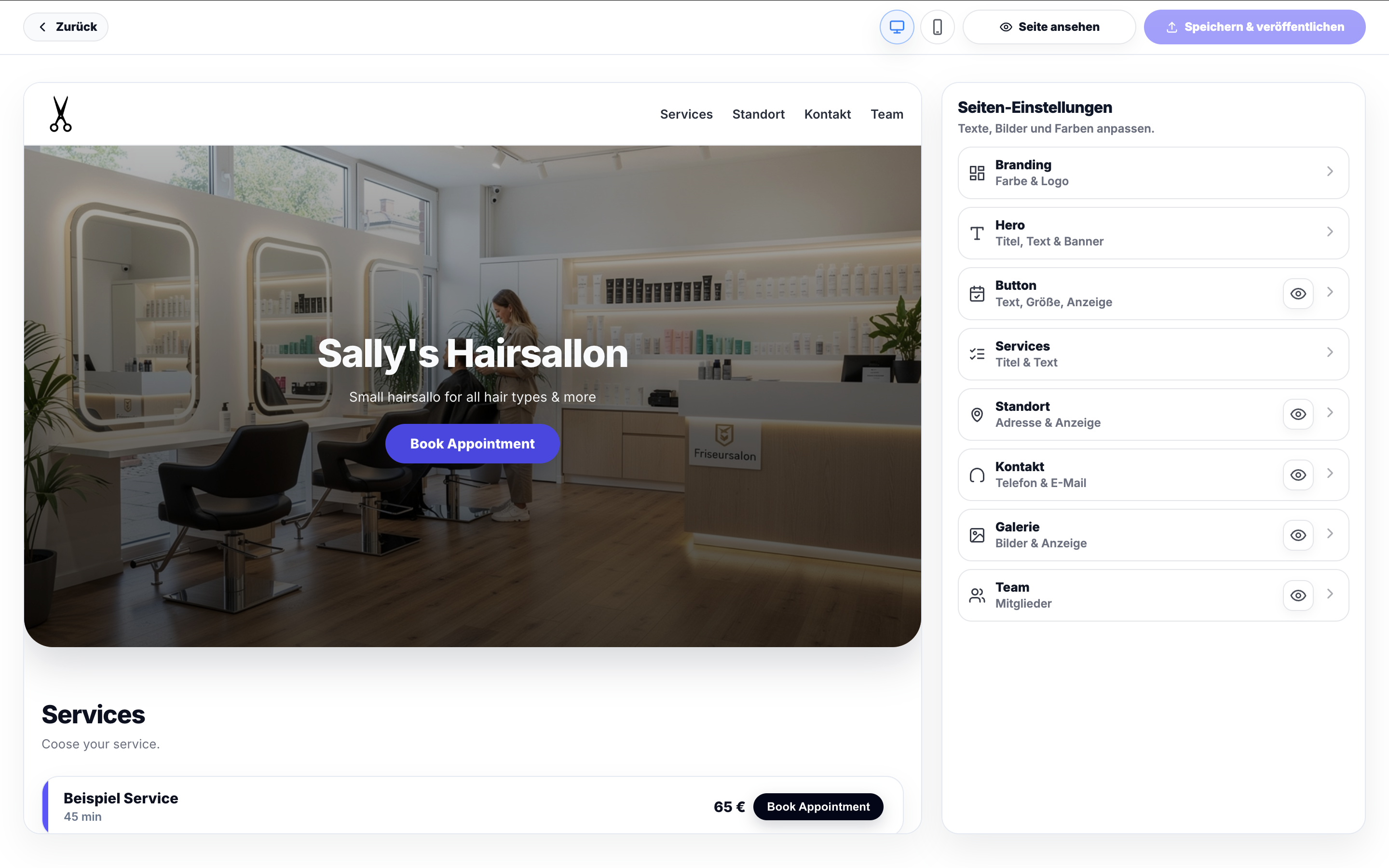 Booking page in Wone